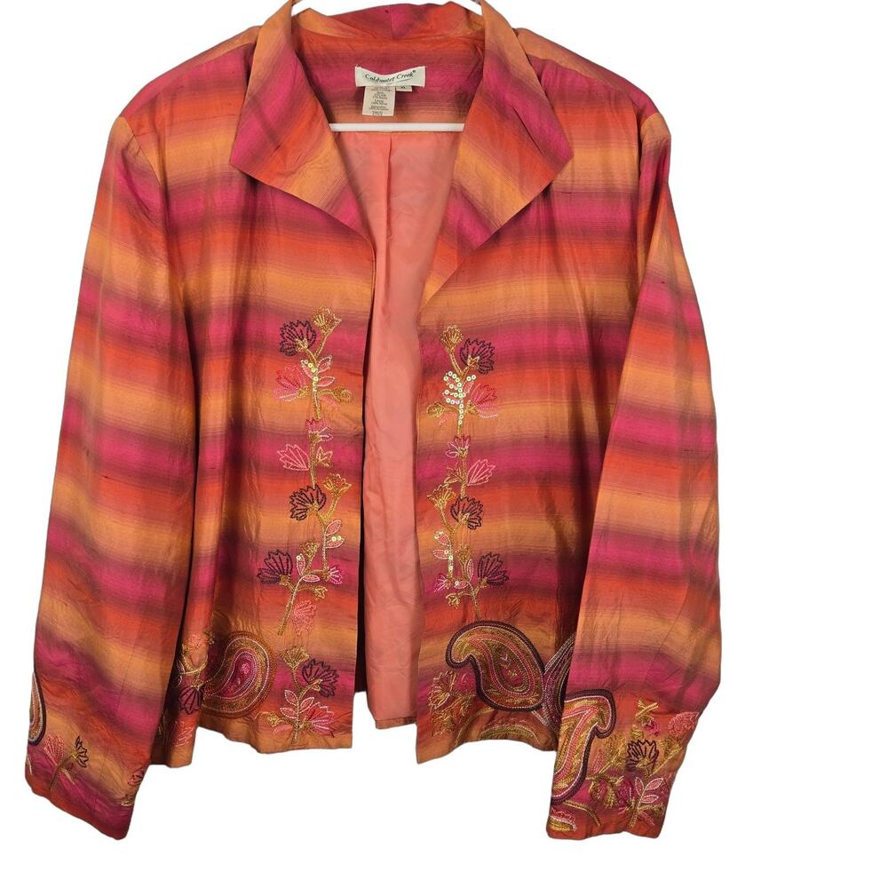 Coldwater Creek Women XL Jacket Silk Blend Embroidered Sequin Bohemian Striped